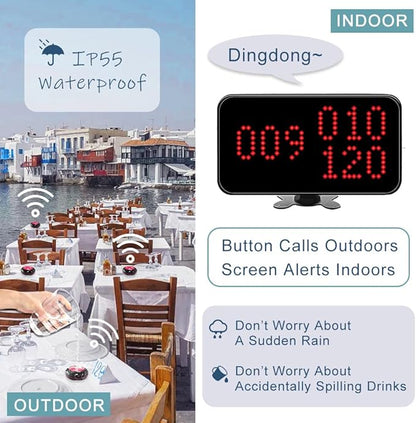 Wireless Restaurant Table Call System 3-Digit Wireless Waiter Pagers for Restaurant Food City Cafe 1 Number Displays and 10 Call Button with Call/Bill/Cancel (Black-red)