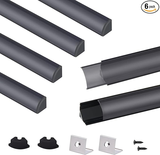 VST LED Channel, V Shape Led Diffuser Channel, LED Aluminum Channel with Black Cover, End Caps and Mounting Clips for LED Strip Light in Home Lighting(6pack 1 ft)