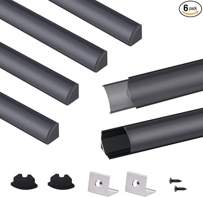 VST LED Channel, V Shape Led Diffuser Channel, LED Aluminum Channel with Black Cover, End Caps and Mounting Clips for LED Strip Light in Home Lighting(6pack 1 ft)