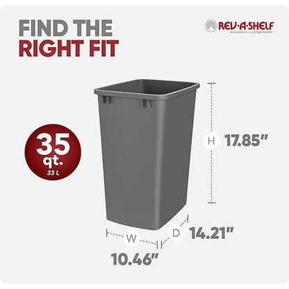 Rev-A-Shelf Polymer Replacement 35 Quart Trash Bin Recycle Waste Garbage Container for Kitchen Cabinet Pullouts, Gray, 2 Pack, RV-35-13-2