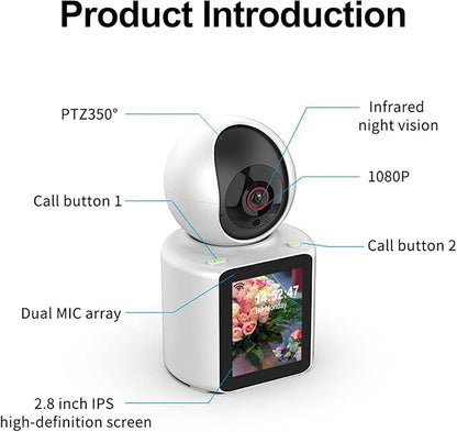 Two Way Pet Camera with 2.8 inch HD Screen, 1080P Video Calling Camera for Indoor Home Security, Indoor Home Nanny/Dog/Baby Security Device with Phone App