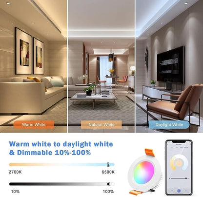 inShareplus 2 Inch Smart Recessed Lighting, WiFi LED Downlight 5W 120V, Dimmable RGBCW 2700-6500K Color Changing, Compatible with Alexa/Google, Ceiling Lights with LED Driver, 10 Pack