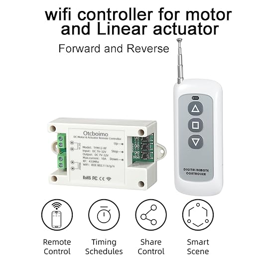 DC7-32V WiFi Smart Linear Actuator Motor Controller, Forward and Reverse Relay, Smart Life APP / RF433Mhz 328FT Remote Control, Compatible with Alexa, Google Home, Siri