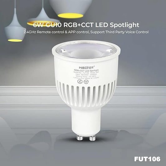 Smart Bulb,FUT106 AC100-240V 6W GU10 Smart 2.4Ghz TUYA RGB+CCT Color Temperature/Brightness Adjustable APP Voice Control,1pcs