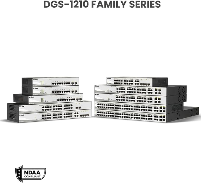 D-Link 28-Port Gigabit Smart Managed Switch | 24 GbE + 4 SFP Combo Ports | L2+ | VLANs | Cable Diagnostics | Web UI | Rackmount | Fanless | NDAA Compliant | Lifetime Warranty (DGS-1210-28)