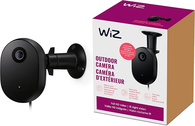 WiZ Outdoor Security Camera - Full HD Video, Infrared Night Vision, Motion & Sound Detection, Automated Alerts, Connects to Wi-Fi, Voice/App Control, Works with Google Home, Alexa, and HomeKit