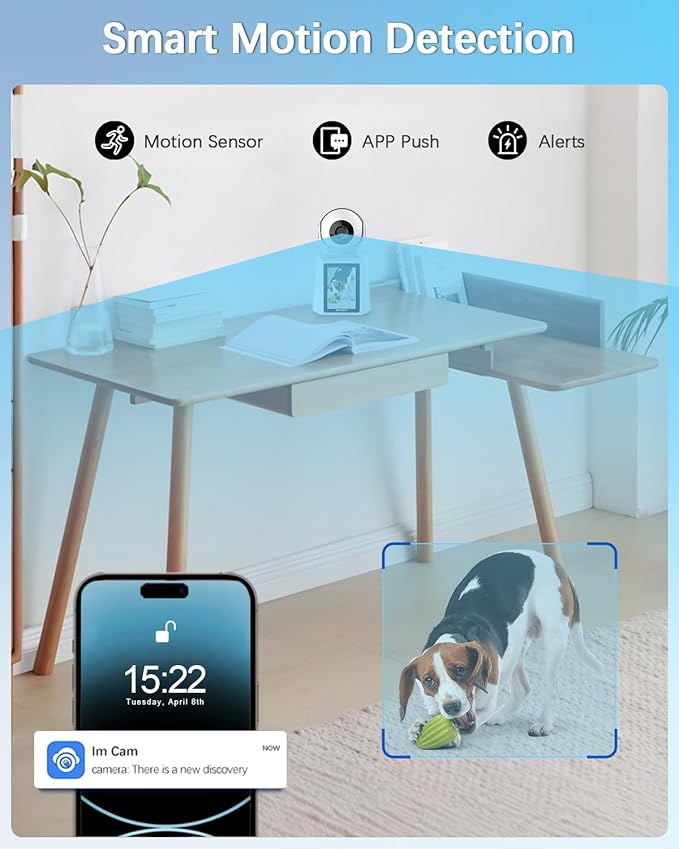 WEILAILIFE 【2-Way Video】 Indoor Wireless Pet Dog Security Camera Home WiFi Surveillance Cameras Baby/Elderly Pan Tilt Smart Security Camera