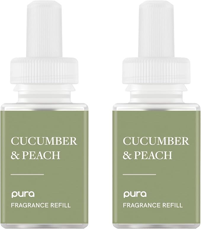 Pura Malodor Scent Refill - Smart Home Air Diffuser - Long-Lasting Premium Fragrance per Refill - Clean Diffuser Fragrance - Air Deodorizer & Odor Eliminator - 2 Pack, Cucumber & Peach