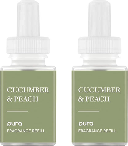 Pura Malodor Scent Refill - Smart Home Air Diffuser - Long-Lasting Premium Fragrance per Refill - Clean Diffuser Fragrance - Air Deodorizer & Odor Eliminator - 2 Pack, Cucumber & Peach