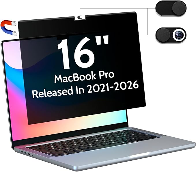 Peslv Magnetic Privacy Screen for MacBook Pro 16 Inch (2021-2026, M1, M2, M3, M4, M5), 16inch Removable Matte Anti Blue Light Glare Private Filter Protector for Mac Pro 16.2" Laptop