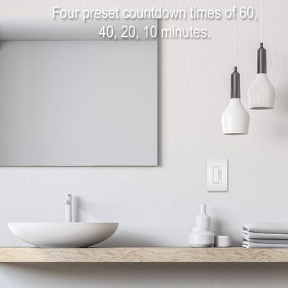 Legrand Radiant Digital Countdown Timer Rocker Light Switch, For Home Lighting Control, with Locator & Time Indicator, 60/40/20/10 Minute Settings, RT2WCCV4, White, 1 Count