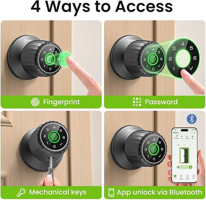 GHome Smart Fingerprint Door Lock, 4-in-1 Smart Door Knob for Bedroom, Home