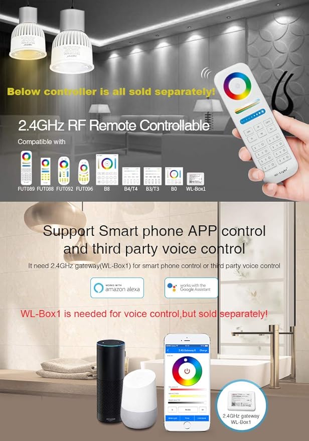 LGIDTECH FUT112 Miboxer 6W MR16 RGB+CCT LED Spotlight Bulb, Color Changing & Temperature Adjustable, Memory Function, Smartphone Can't Control Directly (1)