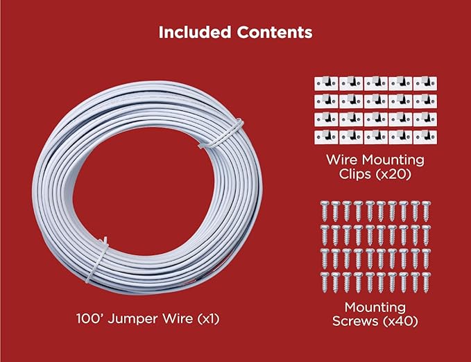 PureOptics LED Professional Push Wire 100' Jumper Wire Spool for Under Cabinet Lighting, Flat 5/6" or 8mm Cable, 4-Core CL2 Compliant, Non-Metallic, White