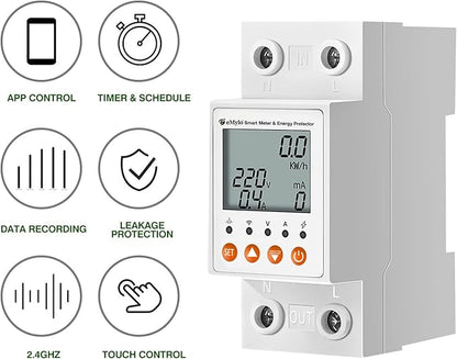 eMylo Smart Watt Meter Single-Phase AC 63A 80-400V, Tuya WiFi Power Meter Energy Monitor APP Remote Control, Circuit Breaker and Leakage Protection Suitable for Apartment Factory Home Energy Monitor