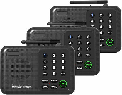 Generic Wireless Intercom System, 3 Units Set Intercoms for Home House Business Office Audio Intercom Communication, 10 Channel, 2 Mile Range 3 Stations with Monitor Function