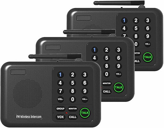 Generic Wireless Intercom System, 3 Units Set Intercoms for Home House Business Office Audio Intercom Communication, 10 Channel, 2 Mile Range 3 Stations with Monitor Function