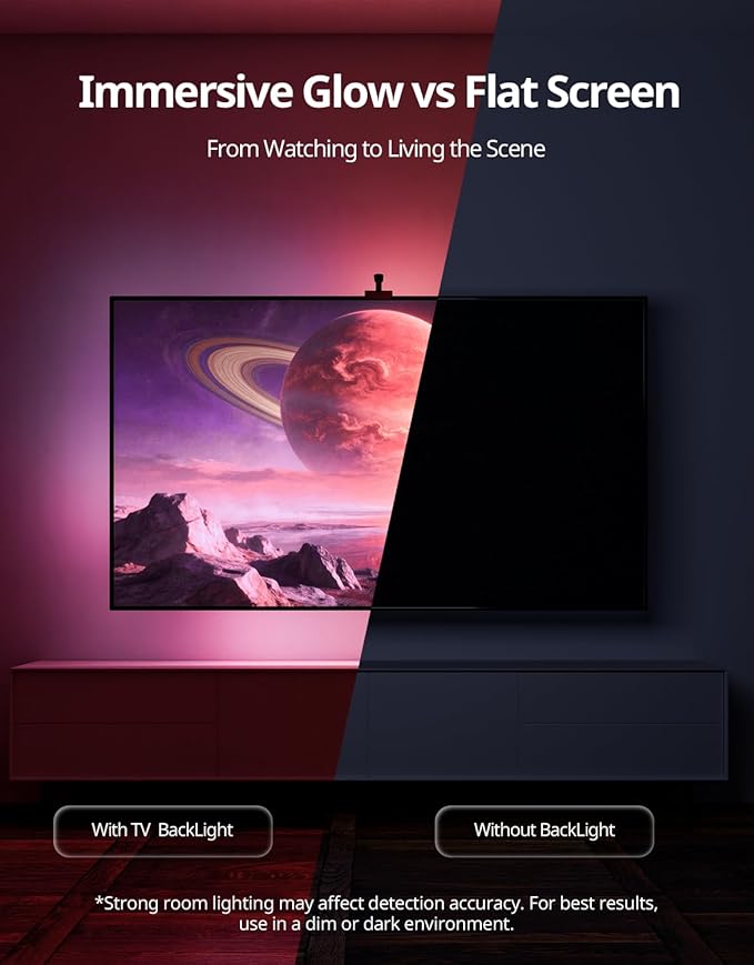 Ailofy Smart TV LED Backlight with Camera for 75-85 inch Screens, 16.4ft LED Strip Lights Sync to Screen& Music, Color Changing Lights for TV Compatible with Alexa & Google Assistant, App Control
