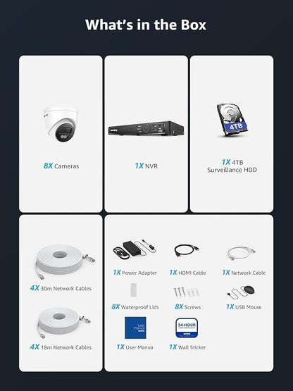 ANNKE 16CH 4K PoE Security Camera System, 12MP H.265+ NVR with 4TB HDD and 8X 4K/8MP IP Wired Cams, AI Human Vehicle Detection, Spotlight Color Night Vision, Built-in Mic, Compatible with Alexa