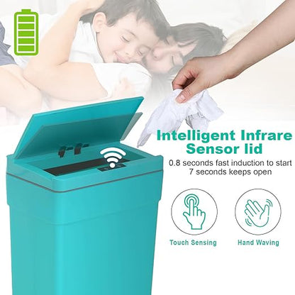 BestOffice 13 Gallon Trash Can Automatic Kitchen Trash Can Touch Free High-Capacity Garbage Can with Lid for Bedroom Bathroom Home Office 50 Liter (Black, 1) (2, Blue)