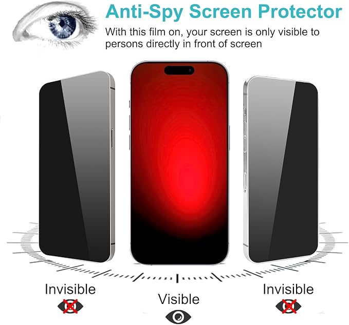 PEHAEL 2+2 Pack for iPhone 15 Pro Max Privacy Screen Protector with Camera Lens Protector Full Coverage Anti-Spy Tempered Glass Film 9H Hardness Easy Installation Bubble Free [6.7 inch]
