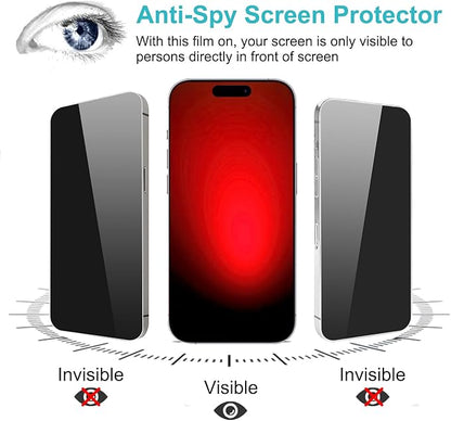 PEHAEL 2+2 Pack for iPhone 15 Pro Max Privacy Screen Protector with Camera Lens Protector Full Coverage Anti-Spy Tempered Glass Film 9H Hardness Easy Installation Bubble Free [6.7 inch]