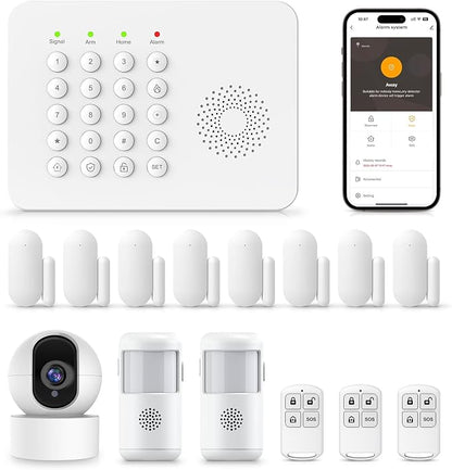 PGST Home Alarm System with 2K HD Camera for Apartment,Kids Safety,Office | WiFi+GSM/4G,8Contact Sensor+2 Motion Sensor,No Monthly Fees,No Pairing Required,Quick Installation with Instant App Alerts