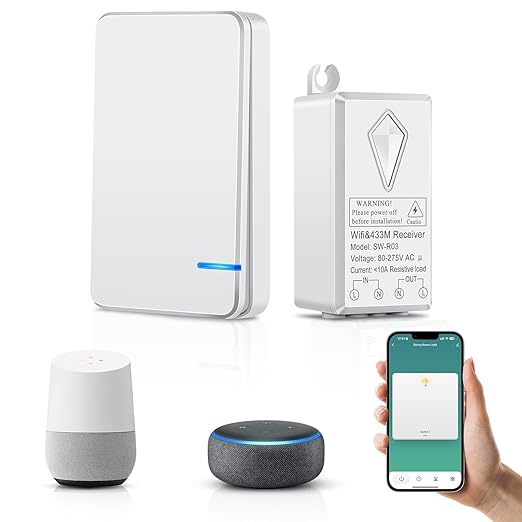 Nineleaf Smart WiFi Light Switch Kit, Mini Smart Light Switch, Compatible with Alexa, Google Assistant and IFTTT, Tuya/Smart Life APP, No Hub Required, Ceiling LED Lamp,IP66 Waterproof,10A 1000W