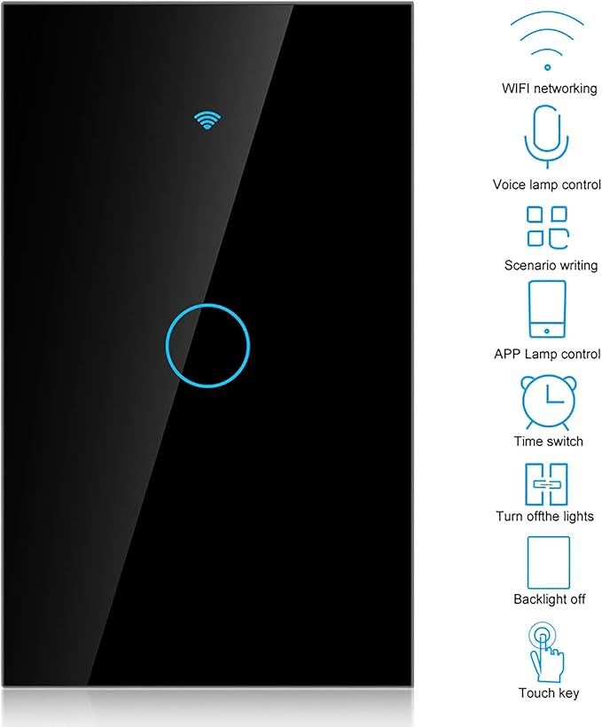 Wi-Fi Wall Touch Screen Switch, Remote Control Single Circle , 1-Way AC 90-250V (Black)