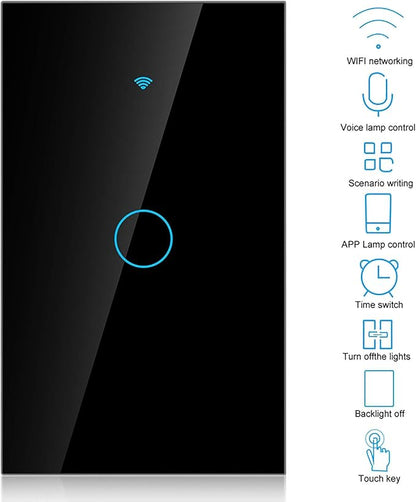 Wi-Fi Wall Touch Screen Switch, Remote Control Single Circle , 1-Way AC 90-250V (Black)