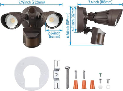 LEONLITE 3CCT LED Security Light, Motion Sensor Outdoor Lights, Dusk to Dawn, ETL Listed, Adjustable Heads, 3000K4000K5000K Selectable, Motion Detector Flood Light, Aluminum, IP65 Waterproof, Bronze