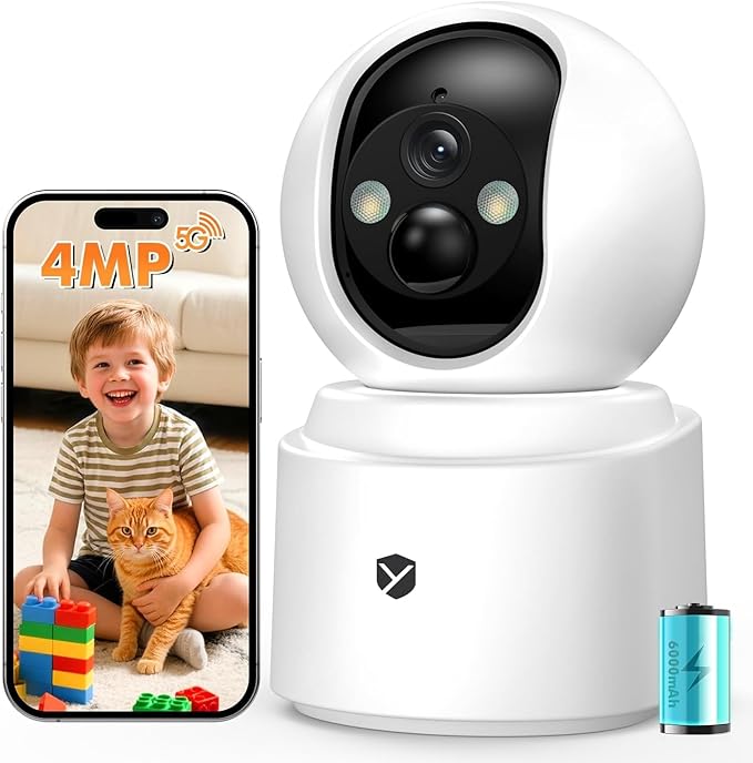 Pet Camera, Indoor Camera Wireless, 2.5K 4MP Home Monitor for Dog Kids Elderly Cat, 355° Pan Tilt, Color Night Vision, 2.4/5GHz WiFi, Motion Alerts, 2-Way Audio