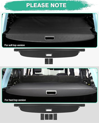 Powerty Retractable Cargo Cover for Ford Bronco Accessories 2025 2024 2023 2022 2021 4-Door Soft Hard Top, Rear Trunk Cargo Cover Security Shield Shade(Not for Bronco Sport & Bronco 2-Door)