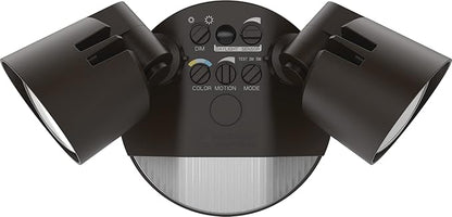 Lithonia Lighting HomeGuard 2-Light LED Outdoor Flood Lights, Motion Sensor Outdoor Lights with Dusk to Dawn, Adjustable Lumens and Color, Round Heads, Dark Bronze (HGX LED 2RH ALO SWW2 120 PIR DDB)