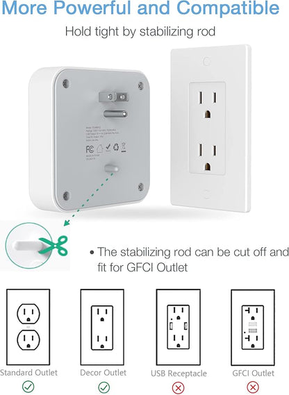 TESSAN Multi Plug Outlet Extender, Surge Protector Splitter | Multiple Outlet Wall Plug with 4 Outlets Wall Charger, Multiple Expander for Travel, Home, College Dorm Room, Gray