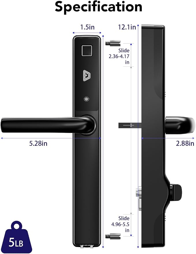 Blusafe Origin Smart Keyless Door Handle for Home Security, App Control, Key Card, Remote Lock/Unlock (Black, OS)