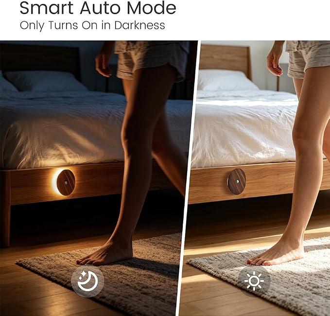 Motion Sensor Night Light 2 Packs, Wood Rechargeable Stair Lights