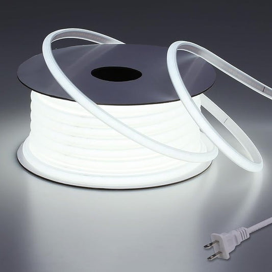 BENLUN AC 110V COB LED Strip Lights Outdoor Waterproof 65.6ft, 6000K Cool White Super Bright 200W CRI 90+ LED Rope Light, IP65 Flexible Cuttable, for Bedroom Garden Commercial House