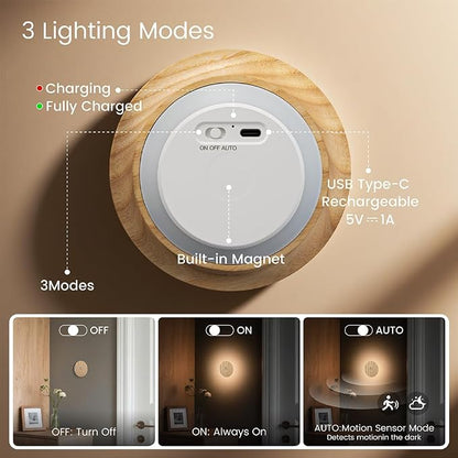 Wood Night Light with Motion Sensor , Rechargeable Backlit Light, Magnetic