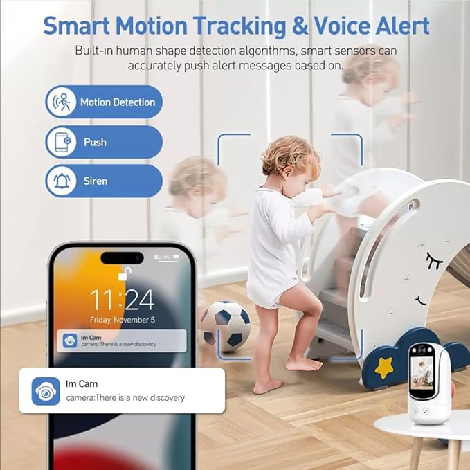 Video Call Security Camera Indoor, Nanny Camera Baby Camera Pet Camera,2-Way Video Call,2-Way Audio, 360°Pan/Tilt WiFi Camera for Home Security, Motion Tracking, 1080P 2.8 inch HD Screen,Night Vision
