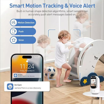 Video Call Security Camera Indoor, Nanny Camera Baby Camera Pet Camera,2-Way Video Call,2-Way Audio, 360°Pan/Tilt WiFi Camera for Home Security, Motion Tracking, 1080P 2.8 inch HD Screen,Night Vision