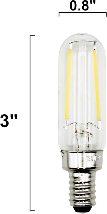 6 Pack of T6 LED Tubular Bulbs, 2W 120V, E12 Candelabra Base, Clear Glass Filament, 25W Equivalent - Great for Chandeliers, Signs & Display Cases