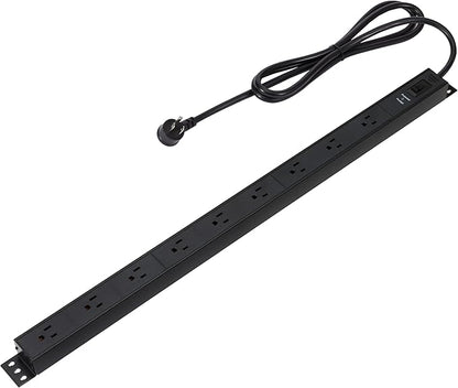 Amazon Basics Surge Protector Power Strip, 9-Outlet, Heavy Duty, Metal, 600 Joules, 6ft Extension Cord, Mountable, Wide Spaced, Black