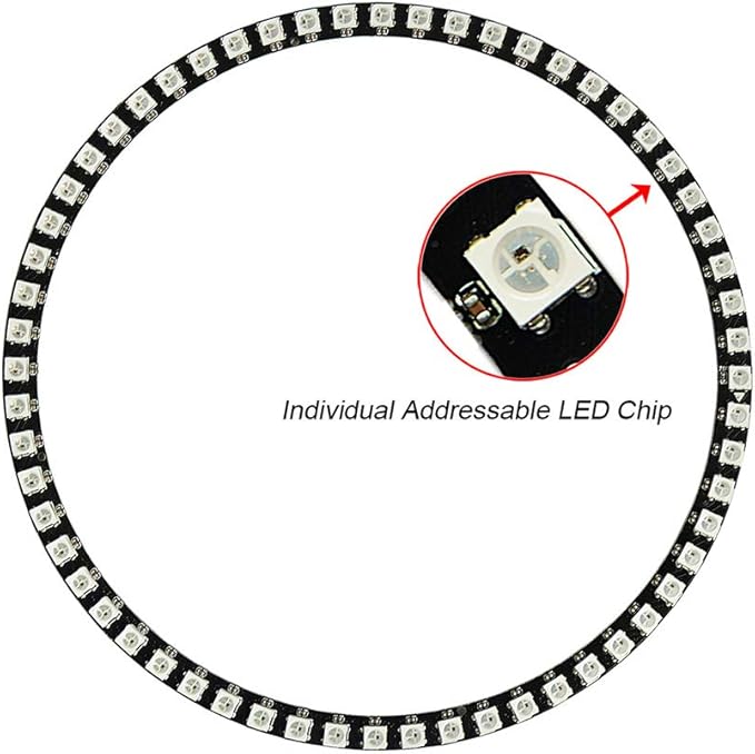 60 LEDs WS2812B 5050 RGB LED Ring Lamp Light Individually Addressable Full Dream Color DC5V with Mini Controller