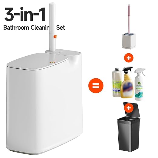 CTIME 3 in 1 Bathroom Trash can with toilert Brush,12 Refills