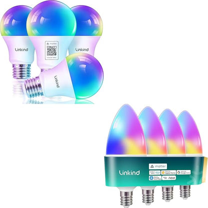 Linkind Matter A19+B11 Smart Light Bulb, Smart Bulbs Work with Apple Home, Siri, Alexa, Google, SmartThings