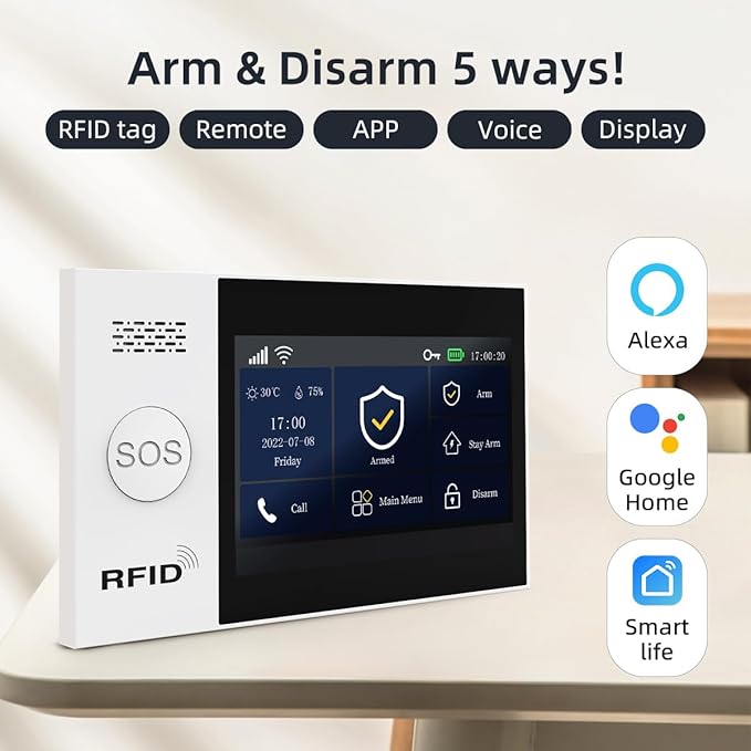 Alarm System for Home Security Touch Screen WiFi Wireless Home Alarm 20 Piece Kit with Siren PIR Motion Sensor Window/Door Sensor Remote Controls Security Systems for House