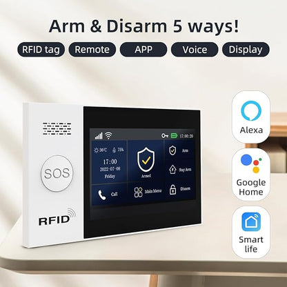 Home Security System Alarm System for Home Security Touch Screen WiFi Wireless Home Alarm 21 Piece Kit with Siren PIR Motion Sensor Remote Controls Security Systems for House