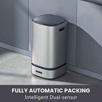 ELPHECO Self-Bagging Automatic Trash Can Stainless Steel 4 Gallon Sensor Trash Bin, Self-Sealing Dustbin, 15 Liter Garbage Can, Large Touchless Metal Trash Can for Home, Hotel, Office, Silver
