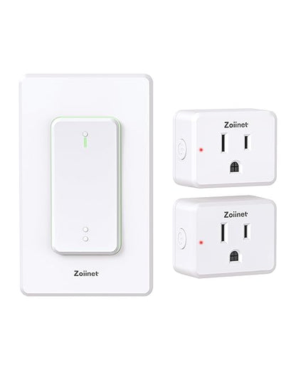 Zoiinet 2-Gang Remote Control Outlet Plug Switches, Upgrade Dual Switch Design, Removable Double Wireless Light Switches, No Wiring No WiFi, 300 ft, 15A/1500W, Expandable, for Household Appliances
